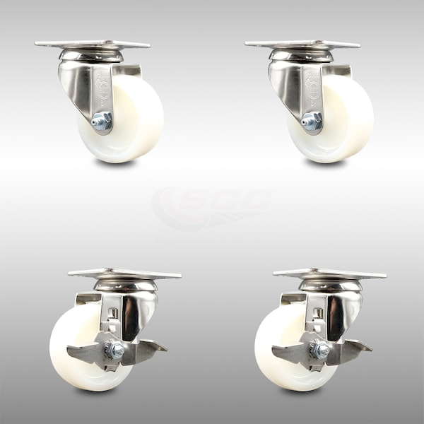 Service Caster 3 Inch 316SS Nylon Wheel Swivel Top Plate Caster Brakes, 2PK SCC-SS31620S314-NYS-2-TLB-2 - main
